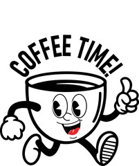 Cartoon Coffee Cup Character with Thumbs Up – Fun Coffee Time Illustration for Café Branding