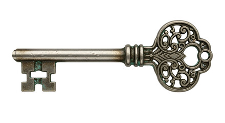 Ornate antique skeleton key isolated PNG with Transparent Background