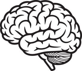 Simple Vector Icon of Brain in Black and White