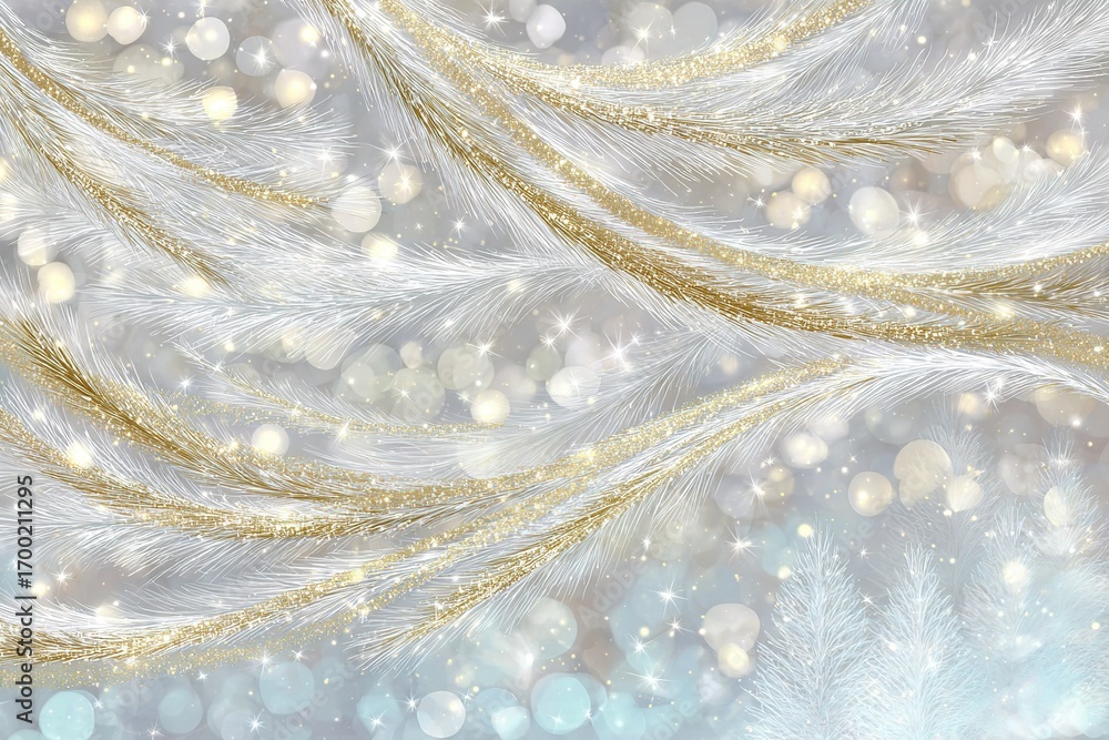 Poster sparkling winter background featuring white and gold branches with a soft bokeh effect in a cozy set