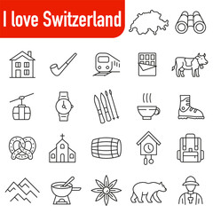 A set of icons dedicated to Switzerland. A set of icons reflecting the symbols and culture of Switzerland.