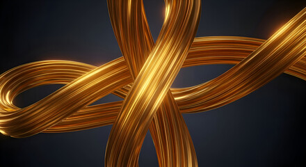 A sophisticated 3D rendering of intertwined golden cables, showcasing luxurious metallic textures and flowing abstract lines against a dark, elegant backdrop, symbolizing connection and energy