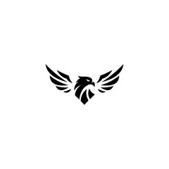 Stylized black eagle with spread wings, depicted in a minimalist, geometric design against a white background.