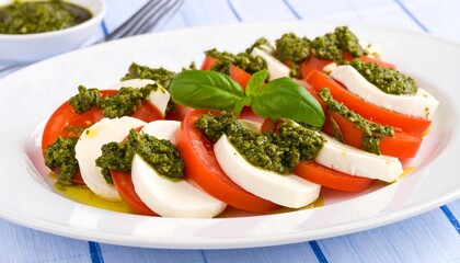 Fresh tomato and mozzarella salad with pesto
