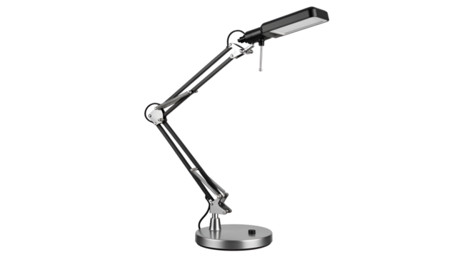 Silver adjustable desk lamp isolated PNG with Transparent Background