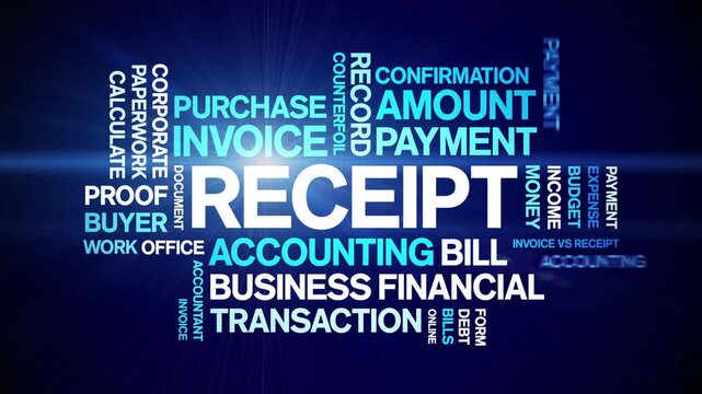 Receipt animated word cloud-text design animation tag kinetic typography seamless loop.