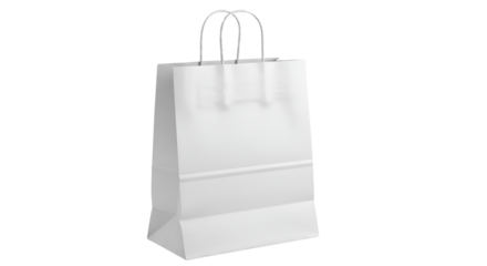 Blank white paper shopping bag with rope handles isolated PNG with Transparent Background