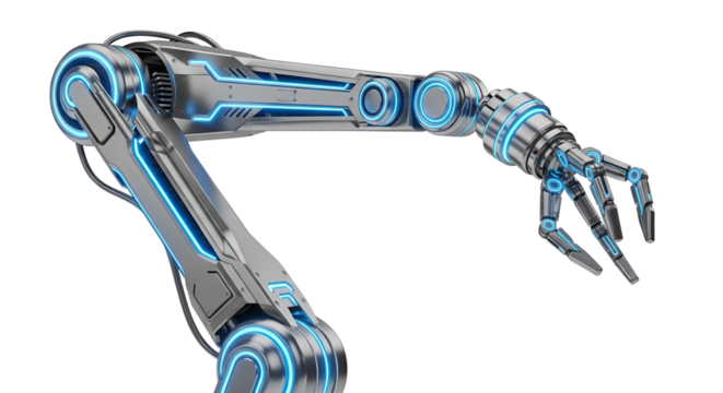 Robotic arm with glowing elements isolated PNG with Transparent Background