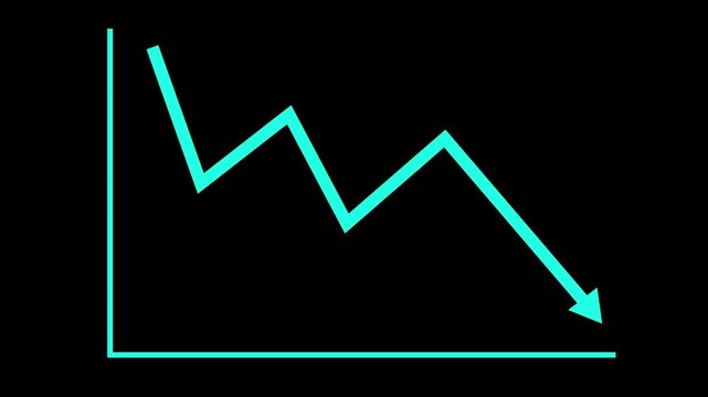 Downward Trend Line Graph, Animated Bar Chart Showing Business Growth Statistics and Financial Report