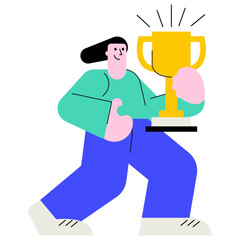 Character celebrating with a trophy. Vector Illustration