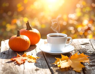 Autumn coffee and pumpkins