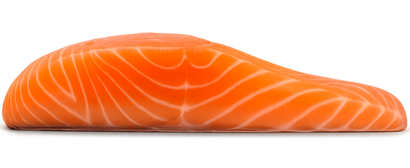 Raw salmon fillet, side view, isolated on transparent background, high-resolution PNG, fresh texture, vibrant orange color, clean cut edges