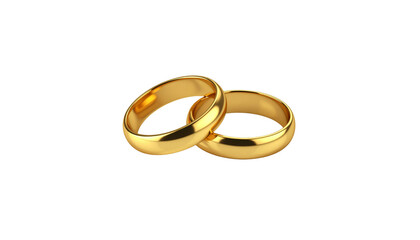 3D illustration of two gold wedding rings with ribbon on white background