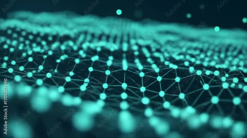 Poster futuristic digital network grid of connected particles.