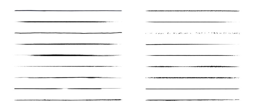 Set of artistic pen brushes.Doodles, ink brushes.Set of vector grunge brushes. Collection of strokes of markers. Set of wavy horizontal lines