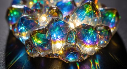 Iridescent Crystal Cluster with Sparkling Light and Rainbow Refl