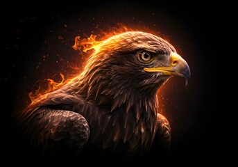 Majestic Eagle Head with Fire Background in Digital Art Style