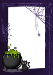 Witch Cauldron with Black Cat Background 