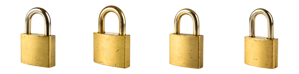 Fototapeta premium Set For Four brass padlocks isolated on transparent background