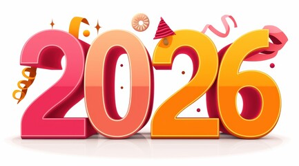 The year 2026 is written with colorful numbers with festive decorations, signifying a celebratory and joyful outlook.