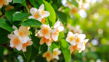 Fototapeta premium Close-up of white jasmine flowers