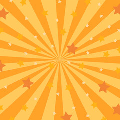 Abstract sunburst background with retro rays and stars, radial burst, colorful glow and flare. Vector aesthetic design on transparent background.
