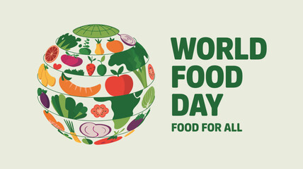 World food day illustration featuring a globe composed of various fruits and vegetables image design
