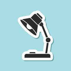 Desk lamp sticker icon in flat style. Spotlight vector illustration on isolated background. Light bulb sign business concept.
