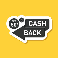 Cashback sticker icon in flat style. Money back label vector illustration on isolated background. Cash back poster sign business concept.
