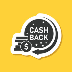 Cashback sticker icon in flat style. Money back label vector illustration on isolated background. Cash back poster sign business concept.
