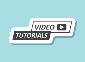 Play video tutorials sticker icon in flat style. Education software vector illustration on isolated background. Webinar training sign business concept.