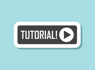 Play video tutorials sticker icon in flat style. Education software vector illustration on isolated background. Webinar training sign business concept.
