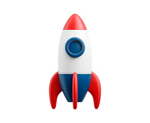 Colorful rocket-shaped toy with red, white, blue design on transparent background, PNG