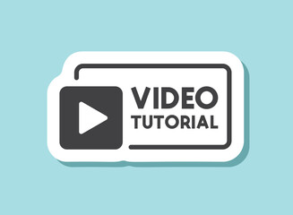 Play video tutorials sticker icon in flat style. Education software vector illustration on isolated background. Webinar training sign business concept.