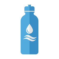 Blue Water Bottle with Hydration Symbol on White Background