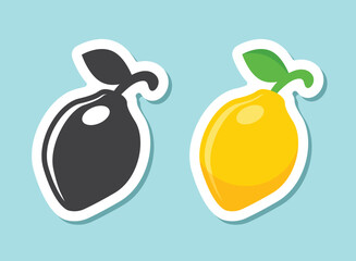 Lemon fruit sticker icon in flat style. Organic fruits vector illustration on isolated background. Vitamin C food sign business concept.