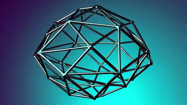 Geometric crystal structure with interconnected lines and facets against a gradient background