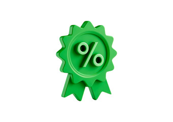 Fototapeta premium Green percentage ribbon: symbol of discount, savings and promotions on transparent background, PNG