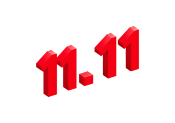Bold red 11.11 number design on transparent background, PNG