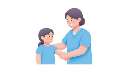 Nurse administering vaccine to young girl in clinic, ensuring child's health and safety with gentle care, promoting wellness and prevention.