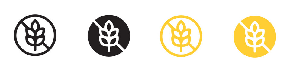 Set of Gluten free label vector icons set. No wheat symbols templates design for gluten free food package or dietetic product nutrition sign. Vector Illustration. Vector Graphic. EPS 10
