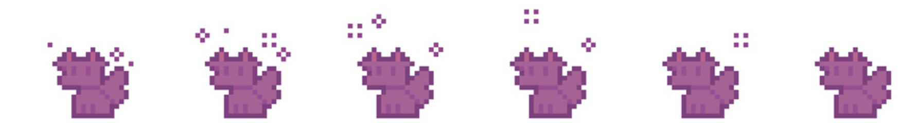 Obraz premium 8-bit pixel art cute mini green dragon character poisoned sprite image. Game asset for rpg game developers. Monster basic actions and status effect