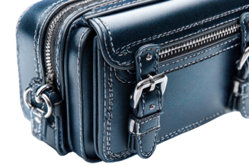 Close Up Of A Dark Blue Glitter Leather Crossbody Bag