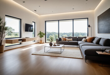 Fototapeta premium Photo Smart home technology integrated in modern interior, automated systems, natural light