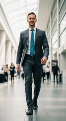 Businessman walking down a convention hall
