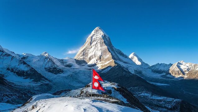 majestic mount everest himalayan peak landscape nepal flag