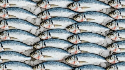 Obraz premium Fresh Sardines on Ice (Reflective Pattern)