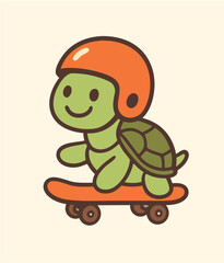 Adorable turtle character with a safety helmet enjoying a fun skateboard ride
