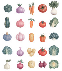 Colored Pencil Illustration of Fresh Vegetables Set Png