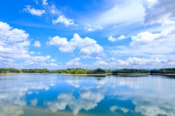 みよし市、晴天下の三好池